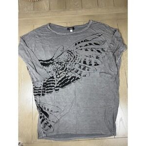 Diesel Top Womens Small Gray Bird Wing Graphic Dolman Vintage Y2K